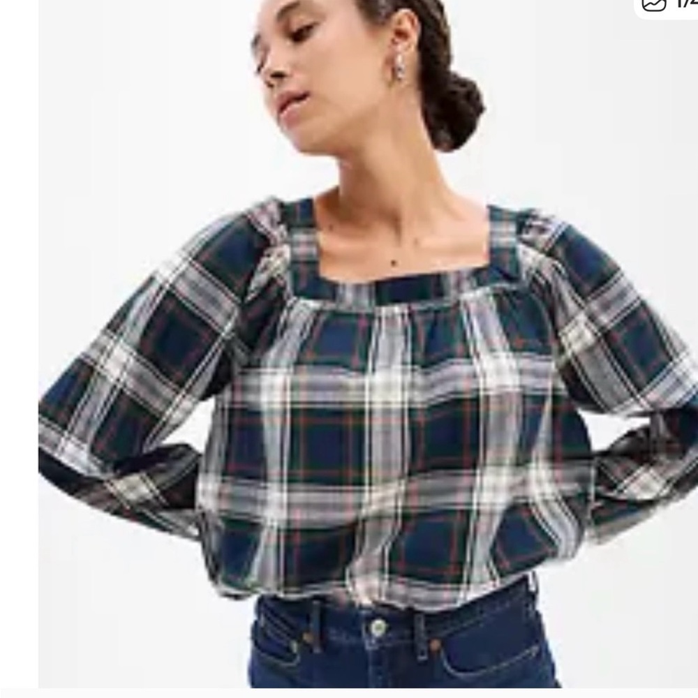 Gap square neck plaid blouse XXL